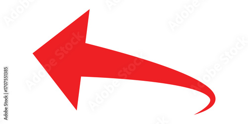 Curved isolated arrow icon on white background. Red dark arrowhead vector icons. Isolated red curved arrow icon set. Isolated red curved arrowhead on white page. 