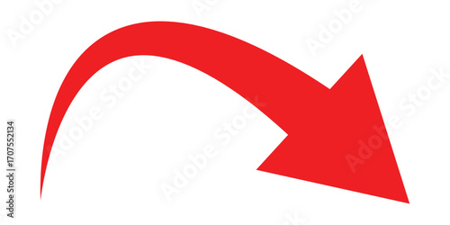 Curved isolated arrow icon on white background. Red dark arrowhead vector icons. Isolated red curved arrow icon set. Isolated red curved arrowhead on white page. 