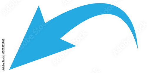 Curved isolated arrow icon on white background. Blue  arrowhead vector icons. Isolated blue curved arrow icon set. Isolated blue curved arrowhead on white page. 