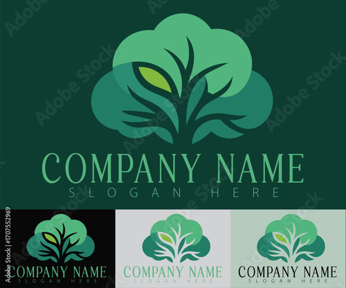A clean minimalist logo design with a stylized tree silhouette.