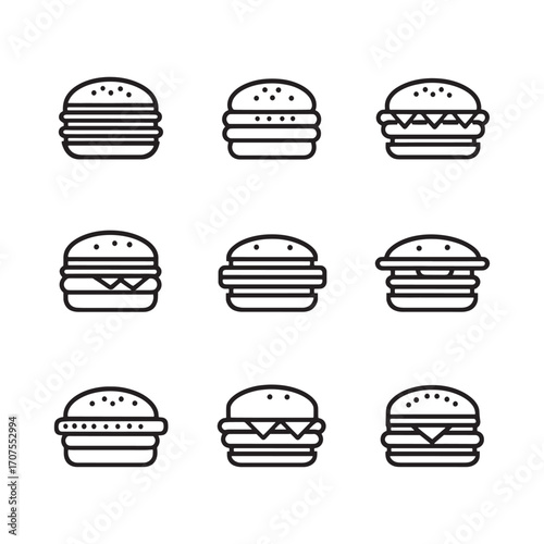 Burger line art delicious flavors on plate