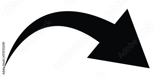 Curved isolated arrow icon on white background. Black dark arrowhead vector icons. Isolated black dark curved arrow icon set. EPS 10. 