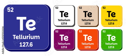 Te, Tellurium element vector icon set, periodic table element. Vector illustration EPS 10 File. Isolated on white background.