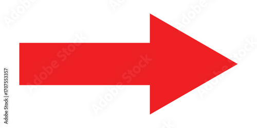 Red long isolated arrow on white background. Right side pointing arrow icon on white page. Isolated abstract arrowhead icons. Red isolated long arrow icons. Straight long arrowhead icon. EPS 10. 