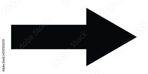 Black long isolated arrow on white background. Right side pointing arrow icon on white page. Isolated abstract arrowhead icons. EPS 10. 
