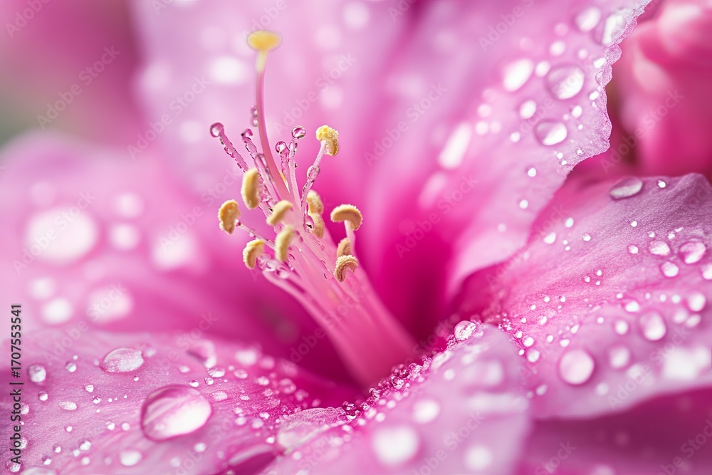 Fototapeta premium Close-up of a vibrant pink flower with water droplets (4)