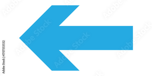 Blue long isolated arrow on white background. Left side pointing arrow icon on white page. Isolated abstract arrowhead icons. Blue isolated long arrow icons. Straight long arrowhead icon. EPS 10.