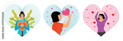 Feeling Self Love. Woman Holding a Heart Symbol. Loving Woman Making Heart Gesture.