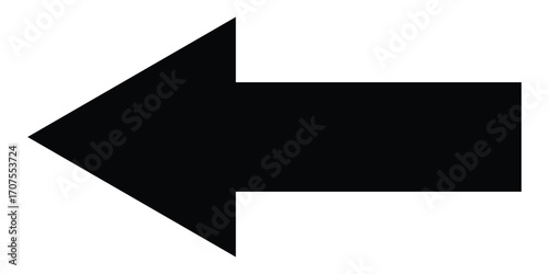 Black long isolated arrow on white background. Left side pointing arrow icon on white page. Isolated abstract arrowhead icons. EPS 10. 