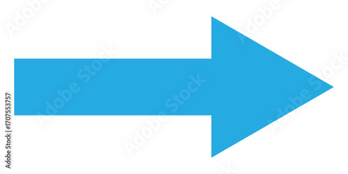 Blue long isolated arrow on white background. Right side pointing arrow icon on white page. Isolated abstract arrowhead icons. Blue isolated long arrow icons. Straight long arrowhead icon. EPS 10.
