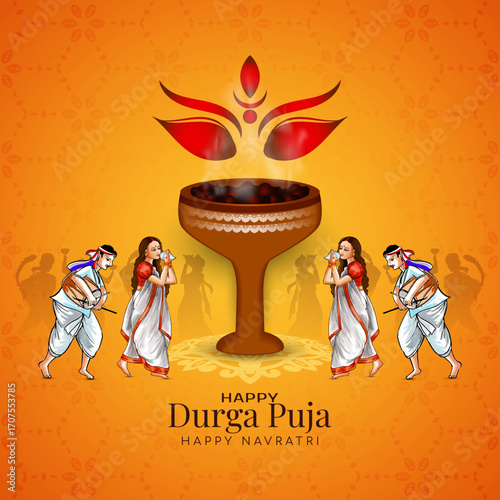 Artistic Happy Durga Puja and navratri festival elegant card