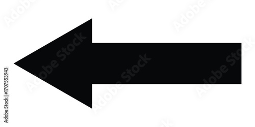 Black long isolated arrow on white background. Left side pointing arrow icon on white page. Isolated abstract arrowhead icons. EPS 10. 