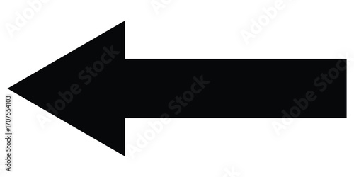 Black long isolated arrow on white background. Left side pointing arrow icon on white page. Isolated abstract arrowhead icons. EPS 10. 
