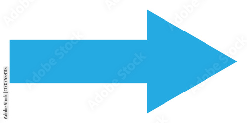 Blue long isolated arrow on white background. Right side pointing arrow icon on white page. Isolated abstract arrowhead icons. Blue isolated long arrow icons. Straight long arrowhead icon. EPS 10.