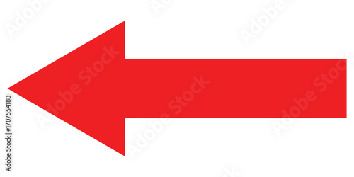 Red long isolated arrow on white background. Left side pointing arrow icon on white page. Isolated abstract arrowhead icons. Red isolated long arrow icons. Straight long arrowhead icon. EPS 10. 