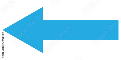 Blue long isolated arrow on white background. Left side pointing arrow icon on white page. Isolated abstract arrowhead icons. Blue isolated long arrow icons. Straight long arrowhead icon. EPS 10.