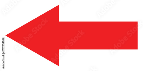 Red long isolated arrow on white background. Left side pointing arrow icon on white page. Isolated abstract arrowhead icons. Red isolated long arrow icons. Straight long arrowhead icon. EPS 10. 