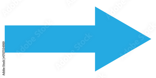 Blue long isolated arrow on white background. Right side pointing arrow icon on white page. Isolated abstract arrowhead icons. Blue isolated long arrow icons. Straight long arrowhead icon. EPS 10.