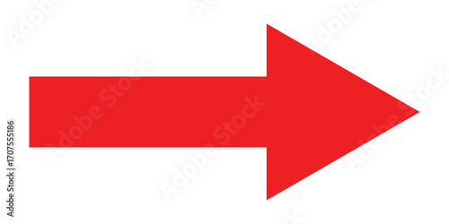 Red long isolated arrow on white background. Right side pointing arrow icon on white page. Isolated abstract arrowhead icons. Red isolated long arrow icons. Straight long arrowhead icon. EPS 10. 