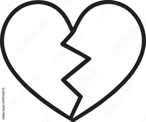 Broken heart silhouette outline art, emotional decorative vector design for love and heartbreak themes.