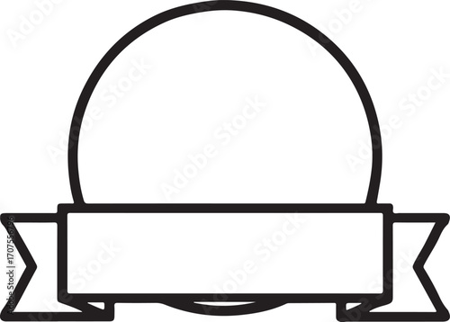Circular badge with ribbon banner outline art, elegant decorative vector design for logos and labels.