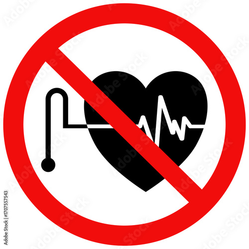No pacemaker sign, No access for persons with Pacemakers symbol. Flat vector illustration isolated on white background.