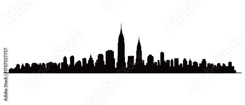 Dynamic cityscape silhouette of New York City skyline, perfect for travel, business, and urban concepts