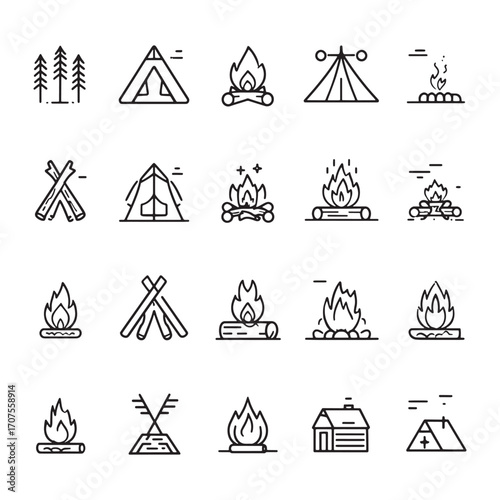 Campfire line art warm cozy night