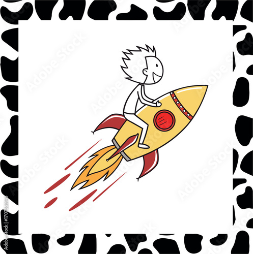 Joyful character rockets into the future with enthusiasm and ambition for rapid growth and success