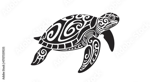 Decorative turtle design in Samoan and Maori tattoo style, ideal for cultural branding, textiles, and vector templates.