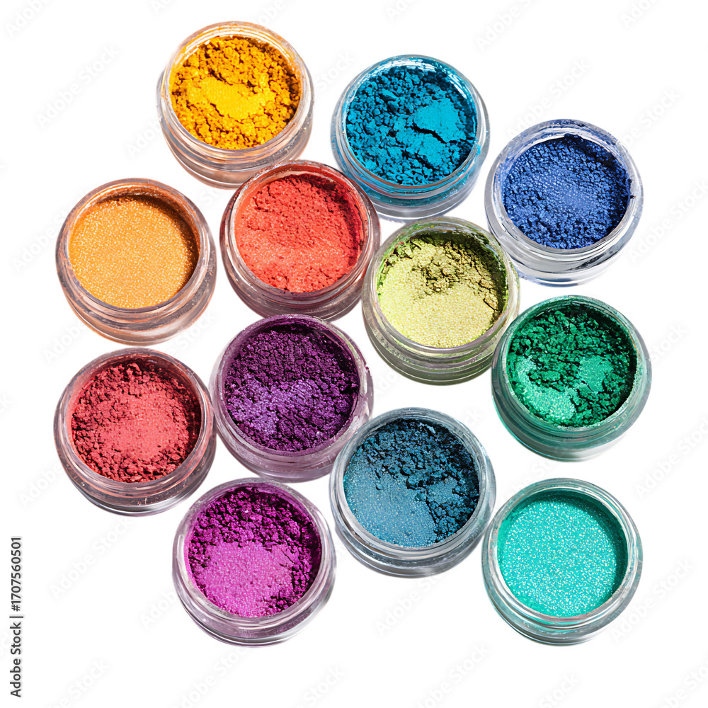 Naklejka premium Assortment of colorful cosmetic pigments isolated on transparent background
