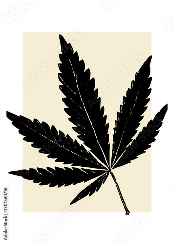 Cannabis leaf silhouette on beige background for floral artwork or wallpaper. Perfect for aesthetic posters, packaging, invitations, branding, printable design, and modern decor projects.