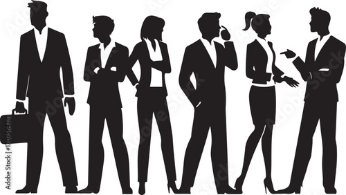 Six business people silhouettes in formal attire group