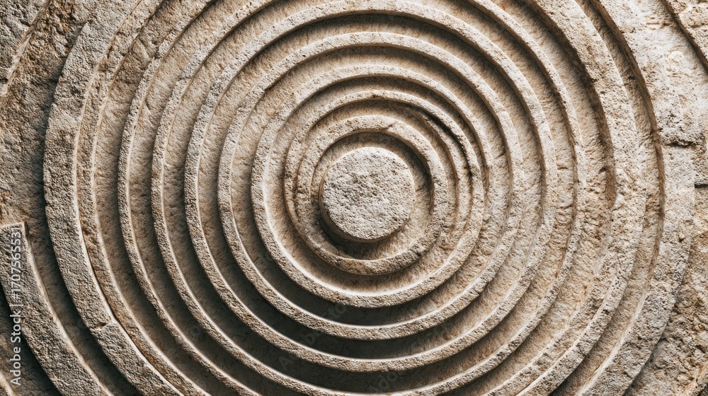 Fototapeta premium Closeup of a carved stone circle, showcasing intricate details and textures for artistic and architectural inspiration