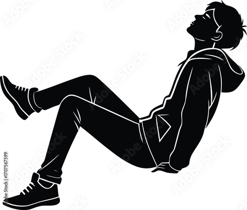 Young person relaxing in a hoodie silhouette