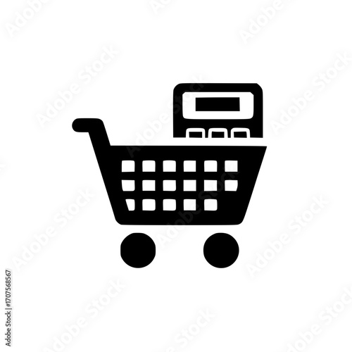 Calculator icon in shopping cart vector graphic for financial planning and ecommerce shopping theme