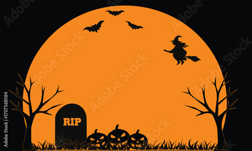 Halloween background banner. Yellow Black Halloween with a copy space area