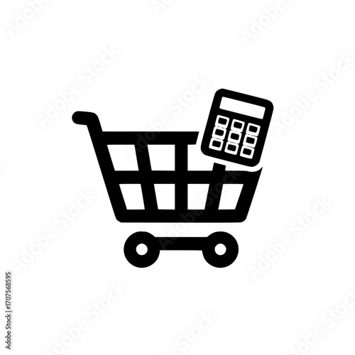 Vector of shopping cart carrying calculator icon for price calculation and ecommerce cost concept