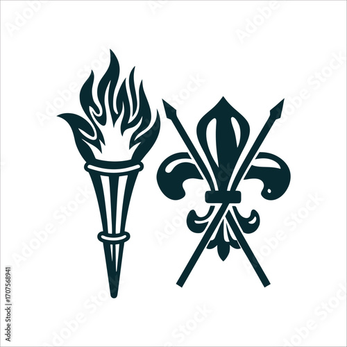 Patriots Day Torch and Fleur de Lis Symbol Patriots Day QC Flaming torch beside a fleur de lis revolutionary spirit in burgundy