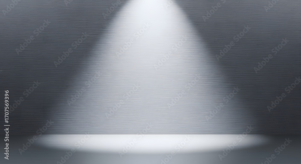 Obraz premium Dramatic spotlight illuminating a dark, empty studio background for showcasing a product, performance or concept