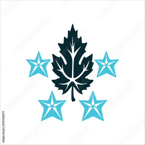 Civic Holiday: Maple Leaf & Stars in Teal Civic Holiday Maple leaf paired with four stars summer celebration in muted teal