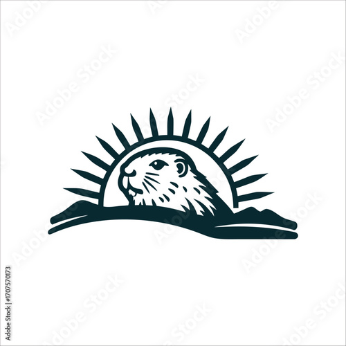Groundhog Silhouette Sunburst Horizon Groundhog Day Groundhog Day Groundhog silhouette peeking above a sunburst horizon line in earthy brown