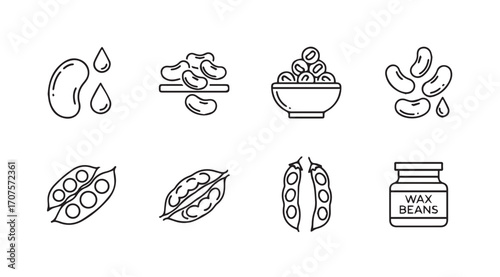 Collection of bean and legume icons in a simple silhouette style