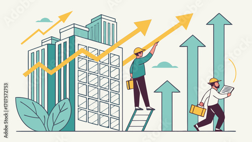 Business growth strategy and financial planning for success with upward trends chart