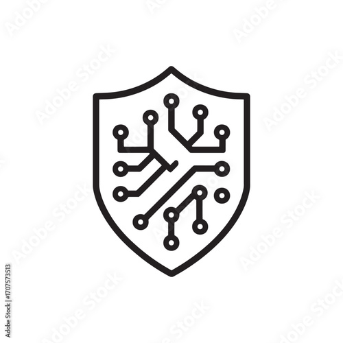 Cybersecurity AI shield line art defense