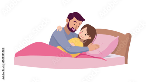 Illustration of happy couple cuddling in bed together relationship goals romance love