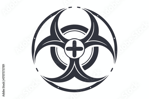 A biohazard symbol surrounded by a broken circle conveys danger and caution effectively