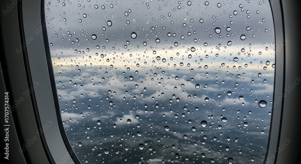 Obraz premium Cloudy sky view through airplane window