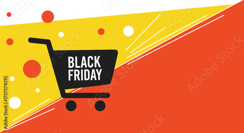 Shopping cart with 'Black Friday' text on a vibrant background, symbolizing sales and discounts