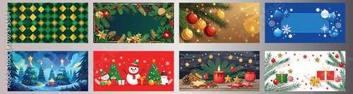 Christmas Banner Set with Snowmen, Ornaments, and Festive Backgrounds